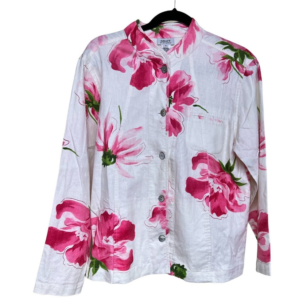 Graff By Um Company White/Pink Floral Print Blazer Jacket‎ Women’s Size Medium